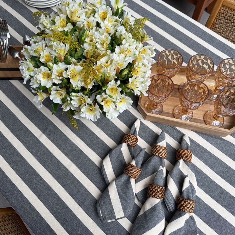 Mantel a rayas Charcoal y crudo 100% cotton