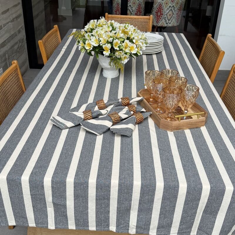 Mantel a rayas Charcoal y crudo 100% cotton