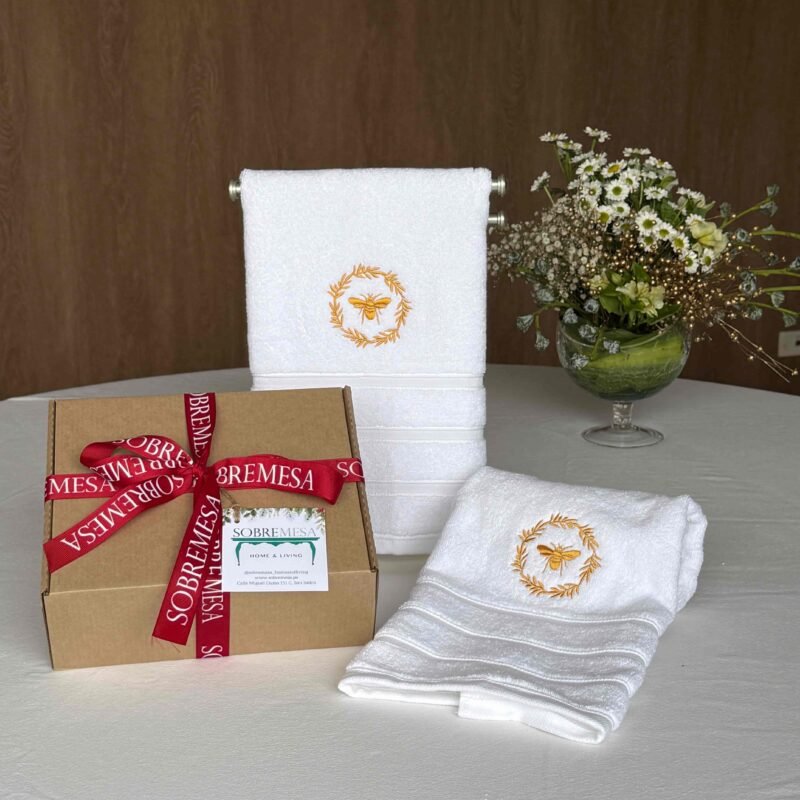 Toallas de Mano Bordado Abeja Dorado (Gift box)