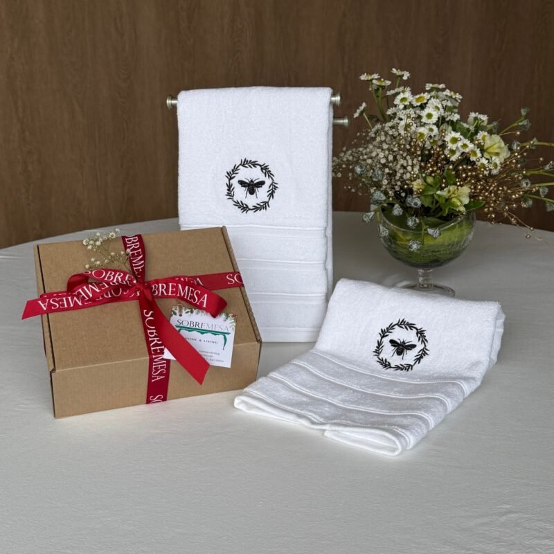 Toallas de Mano Bordado Abeja Negro (Gift box)