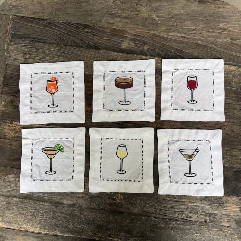 Posavasos bordados “copas” - Set de 6