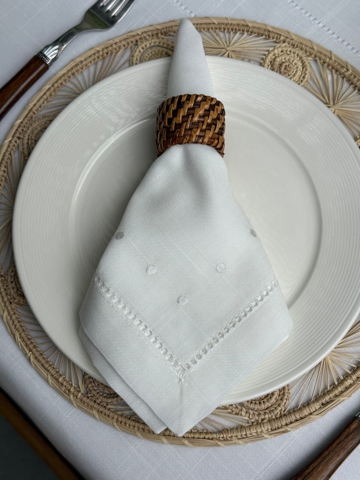Servilleta Polka blanco sobre Blanco
